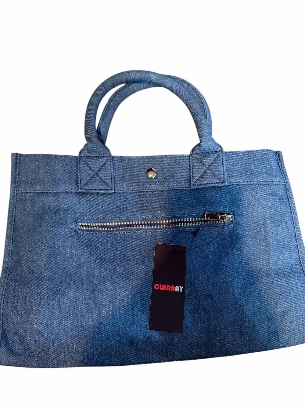 ClaraNY Indigo Denim Book Tote Bag with Detachable Shoulder Strap